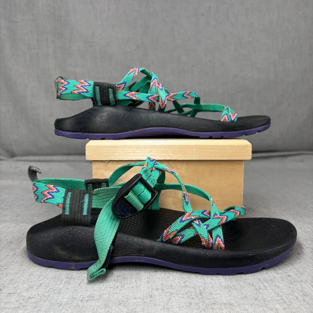 Chaco Kids Z1 Ecotread Strappy Sandals Green Purple Geometric Unisex Kids Size 6